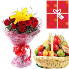  Fruit Gift Basket & Bouquet flowers Mayaflowers 