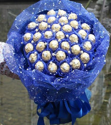  Ferrero Rocher Bouquet With Blue paper Packing flowers Mayaflowers 