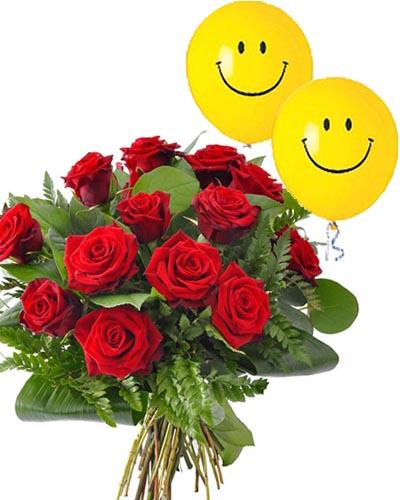  Red Roses with smiley balloon flowers Mayaflowers 