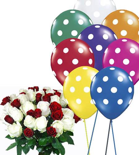 Polka Dots Balloons & Rose Bouquet flowers Mayaflowers 