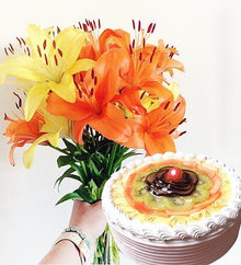  Lilies Surprise with Fruit Cake flowers Mayaflowers 