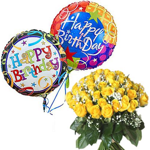 Premium Mylar Balloons with Yellow Roses Hand Bunch flowers Mayaflowers 