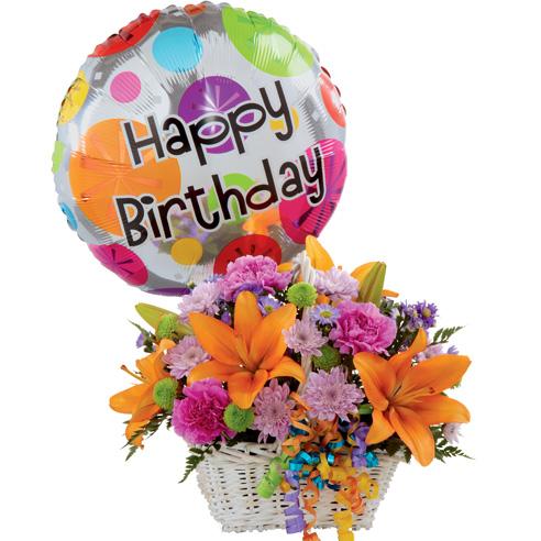 Birthday Balloon with flower basket flowers Mayaflowers 