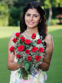  Radiant Red - Hand Tied Bouquet of Red Roses flowers Mayaflowers 